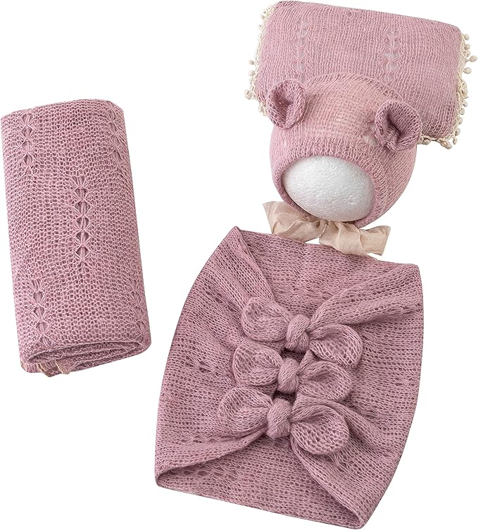 Vemonllas Newborn Baby Boy Girl Photography Props Bow Wrap, Posing Aid, Hat and Blanket Set of 4 Pcs