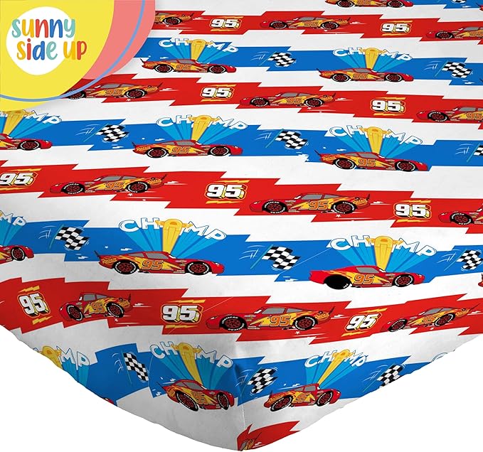 Sunny Side Up Disney Pixar Cars Lightning McQueen Twin Sheet Set - 3 Piece Kids Racecar Bedding Set Includes Pillow Cover - Super Soft Microfiber Sheets