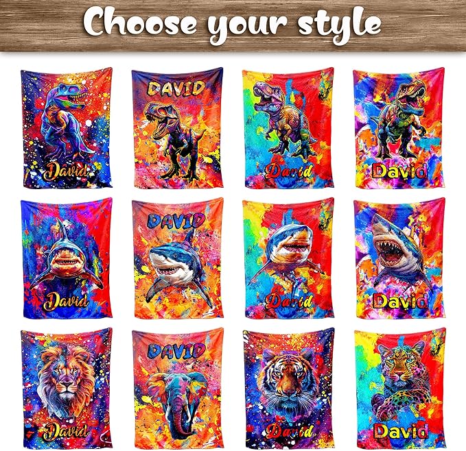 Ship Next Day, Personalized Baby Blanket for Boys Girls on Christmas Birthday, Unique Animals Blankets- Printed in USA, Custom Toddlers Blanket with Name for Baby Shower Kids Teens Toddlers Newborn