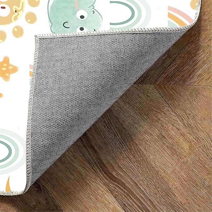 Cute Fluffy Kids Rugs - Rainbow, Colorful Floor Mats - Soft, Washable, Non-Slip - Smiling Sun, White Cloud Patterns - Kids Room, Nursery Decoration - 4x5ft