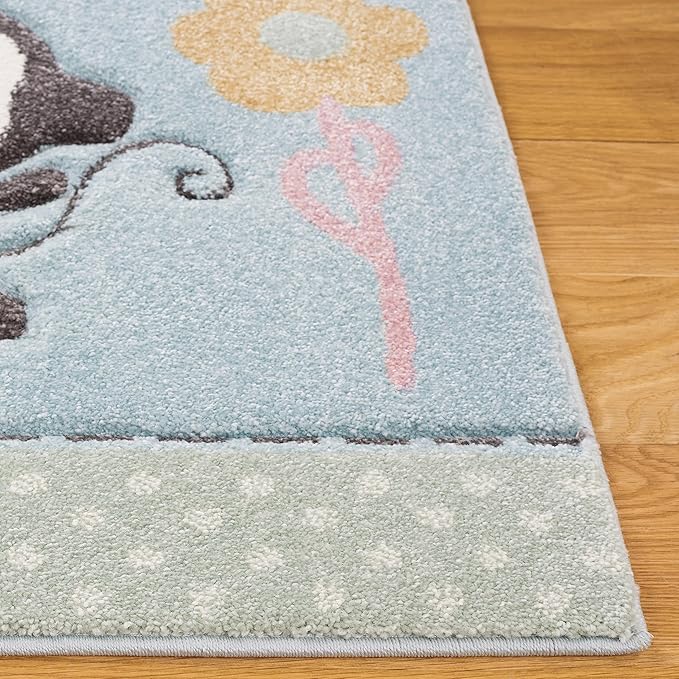 SAFAVIEH Carousel Kids Collection Area Rug - 9' x 12', Blue, Animal Design, Non-Shedding & Easy Care, Ideal for High Traffic Areas for Boys & Girls in Playroom, Nursery, Bedroom (CRK120K)