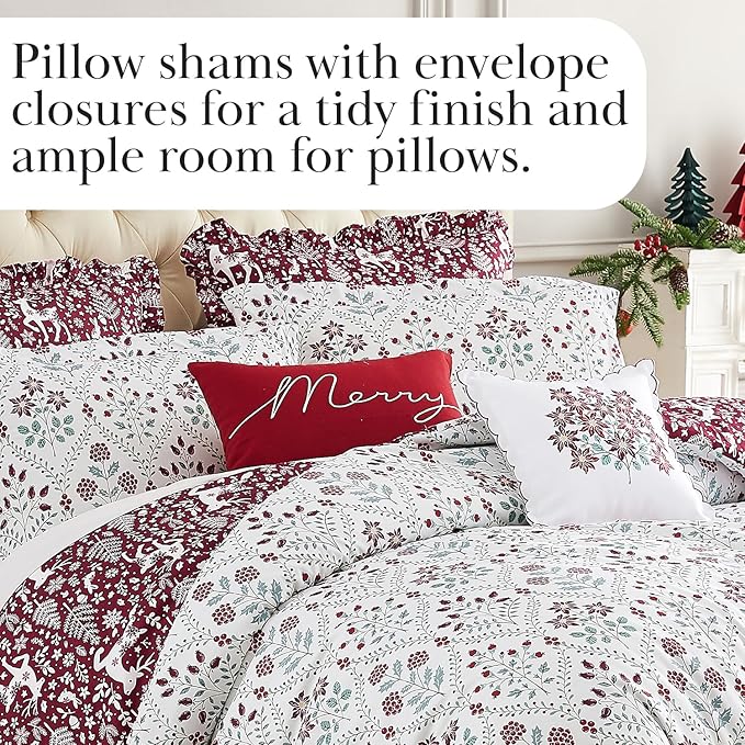 Southshore Fine Living, Inc. 7-Piece Christmas Comforter Set Cal King, Red & White Christmas Bedding King, Reversible Winter Comforter, Holiday Bedding, 4 Shams, 2 Throw Pillows - Holiday Harmony