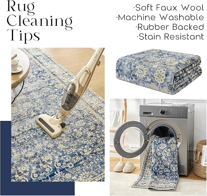 Blue Boho Front Door Mat for Indoor Entrance Washable Non Slip Cute Vintage Floral Aesthetic Area Rugs for Entryway Entry 4x6