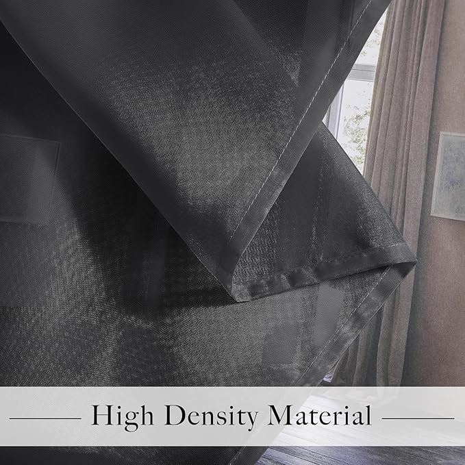 RYB HOME Black Sheer Curtains, Light Filtering Extra Long Grommet Top Elegant Window Panels, Airy & Breathable Voile Sheer Drapes for Large Window, Living Room, Bedroom, 54W by 96L, Set of 4