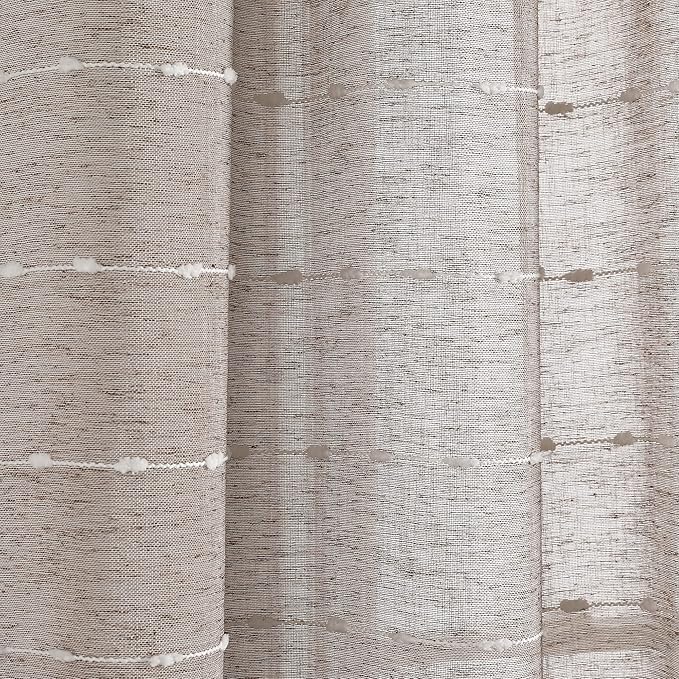 Lush Decor Farmhouse Textured Grommet Sheer Window Curtain Panel Pair, 38"W x 63"L, Brown