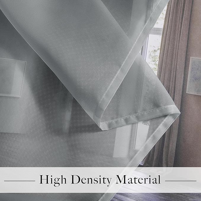 RYB HOME Light Filtering Curtains 96 Inches Long, Grommet Top Voile Airy Light Filtering Drapes, Sheer Window Treatments Curtains for Living Room Kitchen Bedroom, Gray, 54" W x 96" L, 4 Pieces