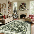 Olive Green Floral Print Area Rugs for Bedroom Living Room Boho Farmhouse Country Rustic Dining Room Carpet Soft Washable Rugs Non Slip Floor Covering for Nursery Playroom 7x9