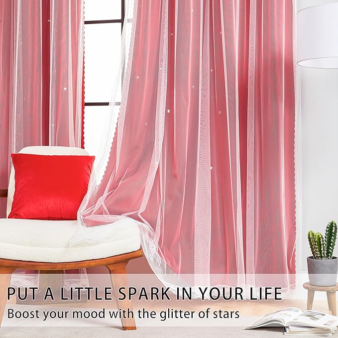 XiDi Red Black Out Curtains for Bedroom Windows Girls Bedroom Decor, Unicorn Curtains for Kids Room 2 Panel 34/72/2
