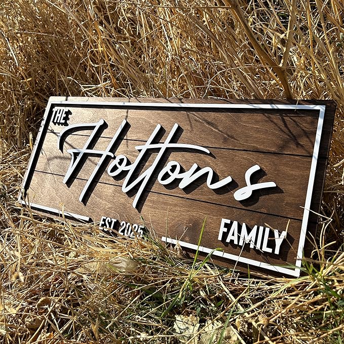 Personalized Family Name Sign - Custom Art Deco Last Name Wood Wall Decor Plaque, Rustic Farmhouse Style Wedding Gift, Housewarming Gift, Custom Wooden Wall Hanging with Established Date, Large Wall Art for Living Room or Entryway