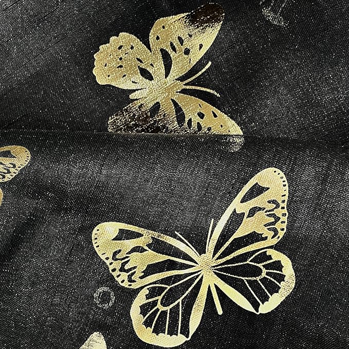 Jubilantex Black and Gold Butterfly Sheer Curtain Panels 52 Inches Wide for Kids Girls Bedroom, Elegant Gold Print Voile Rod Pocket Curtains, 63 Inch Long, Set of 2