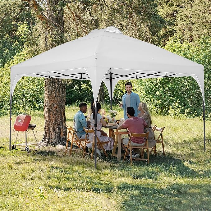 GDY 10x10 Pop Up Canopy Tent, Outdoor Gazebo with 4 Sandbags, Easy Up Canopy with 3 Adjustable Heights for Events, Parties, Camping, White.