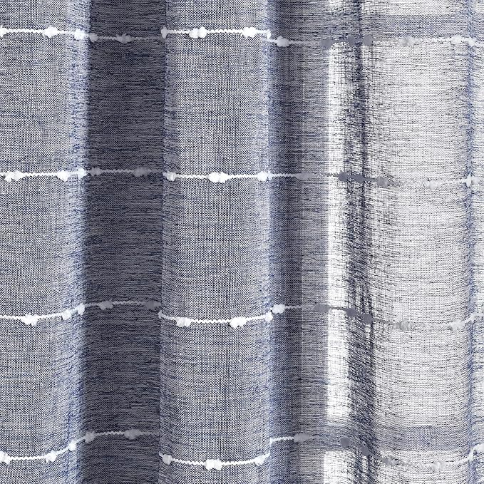 Lush Decor Farmhouse Textured Grommet Sheer Window Curtain Panel Pair, 38"W x 95"L, Navy