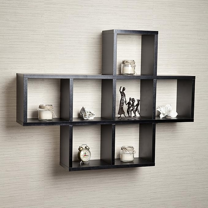 Danya B. Decorative Shelf - Wall Mount or Free-Standing - Square Cubbies Shelving Unit (Black)