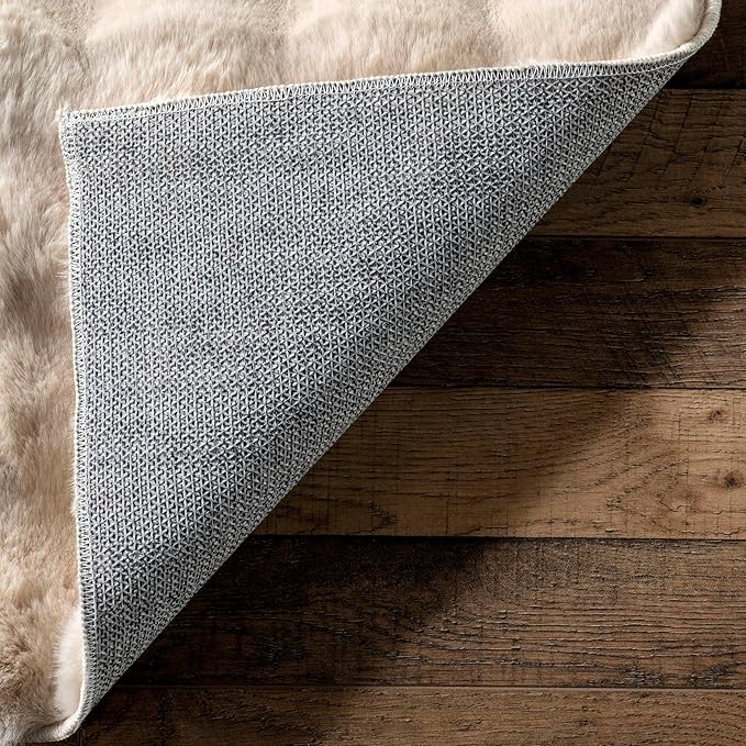 nuLOOM Jeni Beige, 6' Square, Solid Faux Rabbit, Fluffy and Cozy, High Traffic, Stain Resistant, Easy Clean, Durable Washable Area Rug for Bedroom, Living Room, Dining, Den, Foyer, Entryway