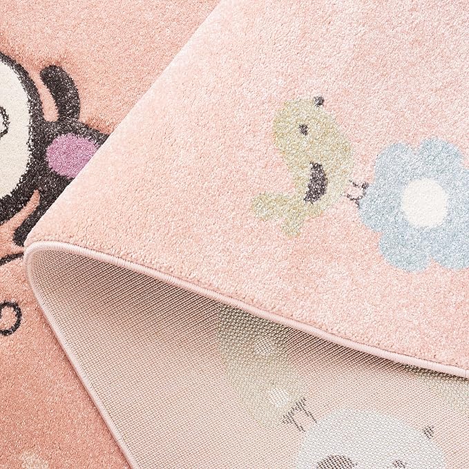 SAFAVIEH Carousel Kids Collection Area Rug - 4' Round, Blush Pink, Animal Design, Easy Care & Non-Shedding, Ideal for High Traffic Areas for Boys & Girls in Playroom, Nursery (CRK120U-4R)