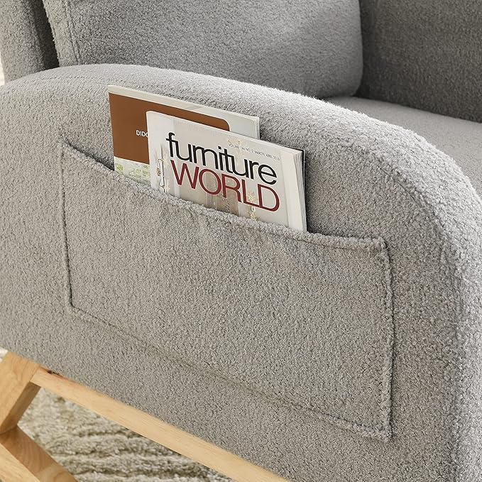Dolonm Rocking Chair Mid-Century Modern Nursery Rocking Armchair Upholstered Tall Back Accent Glider Rocker for Living Room (Gray)