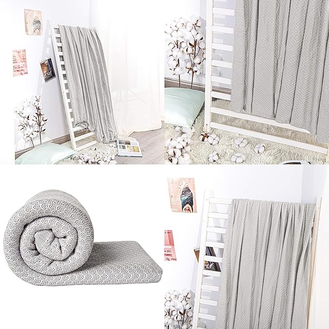 NTBAY Cable Knit Cooling Throw Blanket, Soft and Breathable Throw Blanket 51x67 Inches Made from Rayon Derived from Bamboo for Couch, Sofa, Nap, Silver Grey