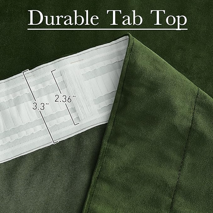StangH Moss Green Curtains 100 inches Long Back Tab Thermal Insulated Room Darkening Drapes for Sliding Door Living Room Christmas Decoration for Bedroom, W52 x L100, 2 Panels