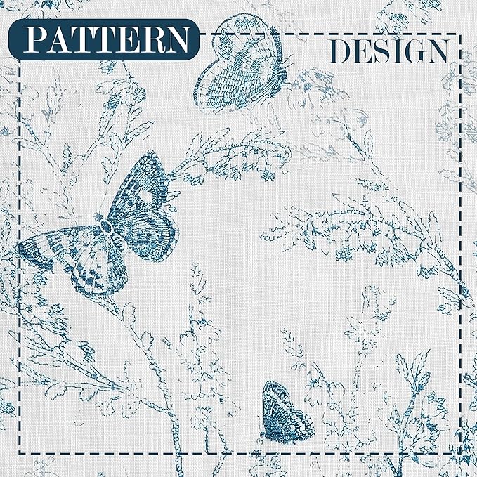 Jubilantex Butterfly Leaf Semi Sheer Curtains 95" L Curtain Panels for Kids Bedroom,Blue Print on White Light Filtering Window Drapes,Grommet Top