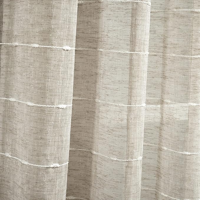 Lush Decor Farmhouse Textured Grommet Sheer Window Curtain Panel Pair, 38"W x 84"L, Neutral
