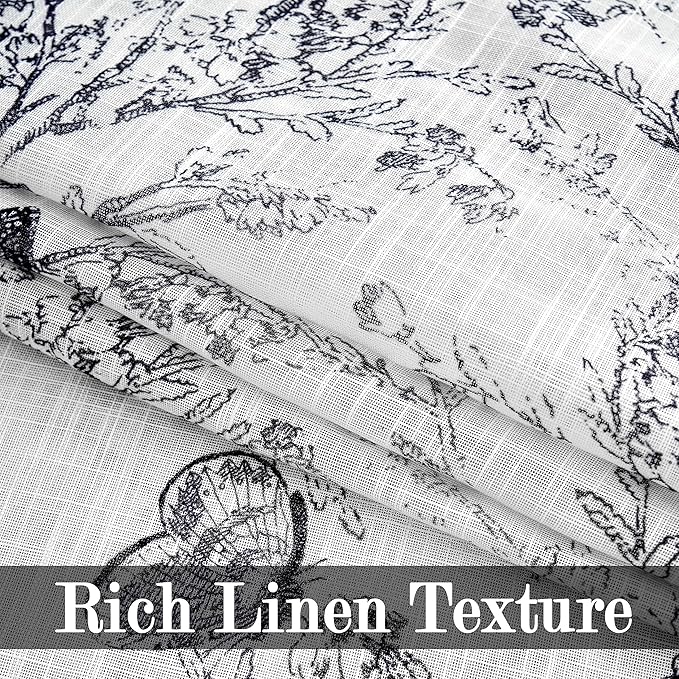 Jubilantex Butterfly Leaf Semi Sheer Curtains 63" L Curtain Panels for Kids Bedroom,Black Print on White Light Filtering Drapes,Grommet Top,2 Panels
