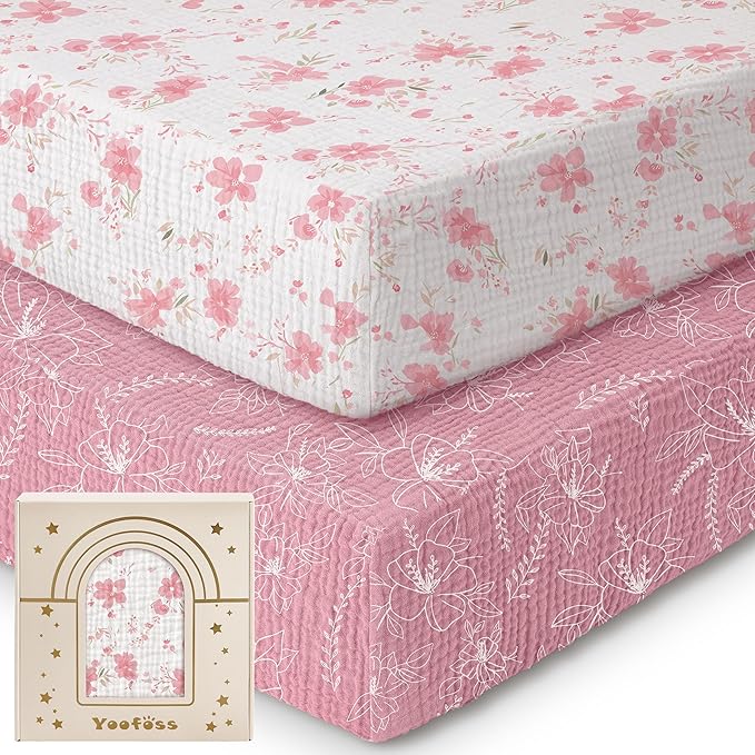 Yoofoss Muslin Crib Sheets for Boys Girls, Organic Baby Crib Sheets for Standard Crib Mattress & Toddler Mattress, Soft, Breathable, Durable 52"x28"